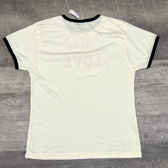 Oat Collective NEW All You Need Is Love Ringer Tee Womens XL Ivory Short Sleeve - Picture 5 of 7